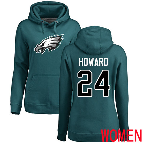 Women Philadelphia Eagles #24 Jordan Howard Green Name and Number Logo NFL Pullover Hoodie Sweatshirts